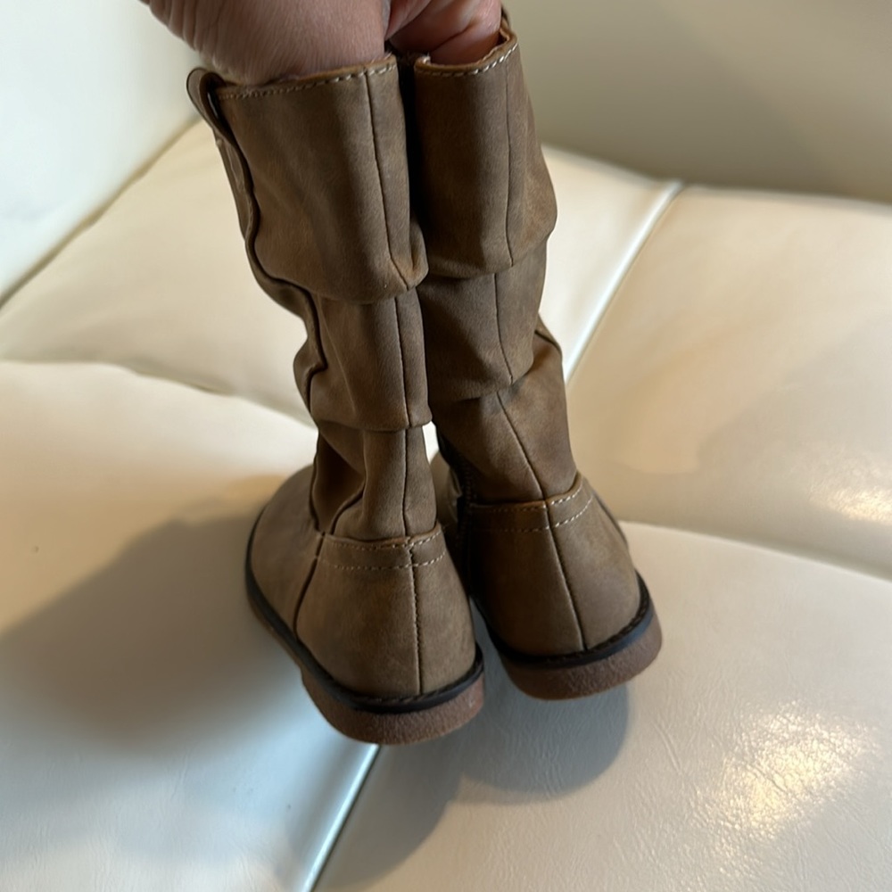 🎀 Place Baby Girls Knee High Cowgirl Boots Zip Up Light Brown EUC Size 5 - Picture 5 of 6